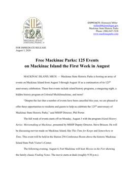 Free Mackinac Parks: 125 Events on Mackinac Island the First Week in August