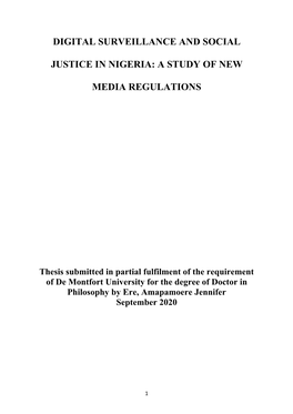 Digital Surveillance and Social Justice in Nigeria: a Study Of