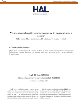 Viral Encephalopathy and Retinopathy in Aquaculture: a Review Q.K