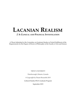 Lacanian Realism // a Clinical and Political Investigation