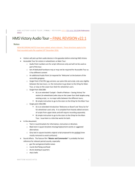 HMS VICTORY AUDIO TOUR | FINAL – R E V I S I O N V 22.1 23 July 2019 20 February 2017 HMS Victory Audio Tour – FINAL REVISION V22.1