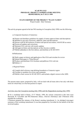 Status Report on Place Names Project