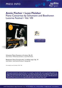 Annie Fischer • Leon Fleisher Piano Concertos by Schumann and Beethoven Lucerne Festival • Vol