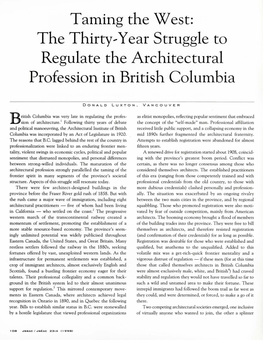 Year Struggle to Regulate the Architectural Profession in British Columbia