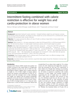 Intermittent Fasting Combined with Calorie Restriction Is Effective For
