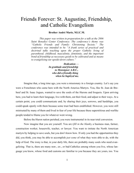 Friends Forever: St. Augustine, Friendship, and Catholic Evangelism