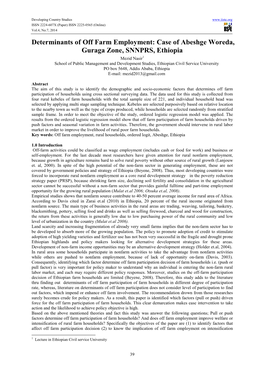 Determinants of Off Farm Employment: Case of Abeshge