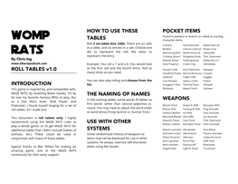 WOMP RATS Rare, Illegal, Insane, Or Impractical, Use This Table