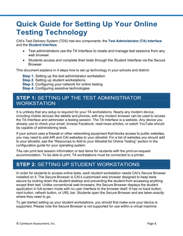 Quick Guide for Setting up Your Online Testing Technology