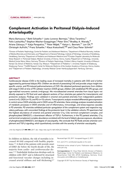 Complement Activation in Peritoneal Dialysis–Induced Arteriolopathy