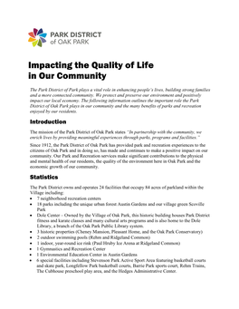 Impacting the Quality of Life in Our Community