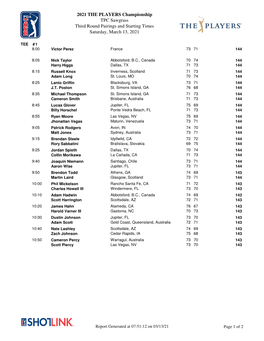 2021 the PLAYERS Championship TPC Sawgrass Third Round Pairings and Starting Times Saturday, March 13, 2021