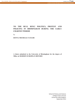 To the Bull Ring! Politics, Protest and Policing in Birmingham During the Early Chartist Period