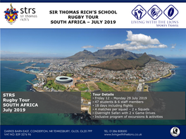 Sir Thomas Rich's School Rugby Tour South Africa
