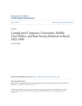 Universities, Middle-Class Politics, and State-Society Relations in Brazil, 1955-1990." (2011)