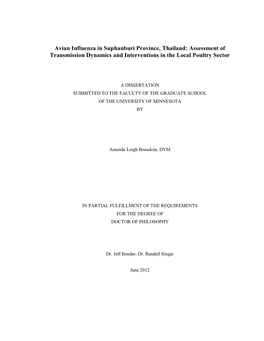 Avian Influenza in Suphanburi Province, Thailand: Assessment of Transmission Dynamics and Interventions in the Local Poultry Sector