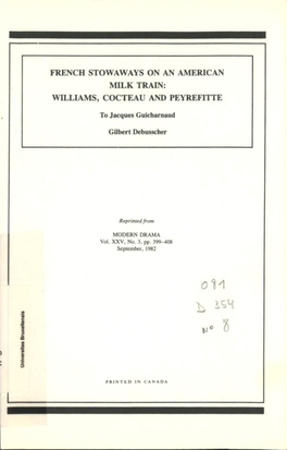 French Stowaways on an American Milk Train: Williams, Cocteau and Peyrefitte