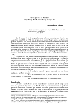 Música Popular En Dictadura Argentina Y Brasil: Encuentros Y Divergencias