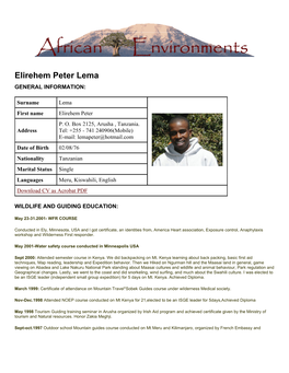 Elirehem Peter Lema GENERAL INFORMATION