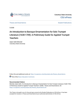 An Introduction to Baroque Ornamentation for Solo Trumpet Literature (1638-1709): a Preliminary Guide for Applied Trumpet Teachers