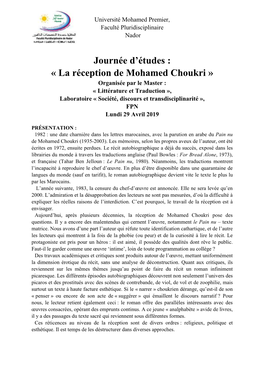 La Réception De Mohamed Choukri Amed Choukri