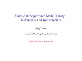 Finite and Algorithmic Model Theory I: Deﬁnability and Undeﬁnability