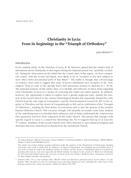 Christianity in Lycia: from Its Beginnings to the “Triumph of Orthodoxy”