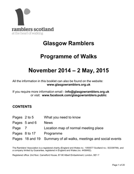 Glasgow Ramblers Programme of Walks November 2014 – 2 May, 2015