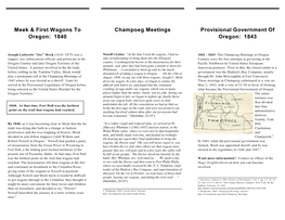 Meek & First Wagons to Oregon: 1840 Champoeg Meetings