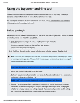 Using the Bq Command-Line Tool | Bigquery | Google Cloud