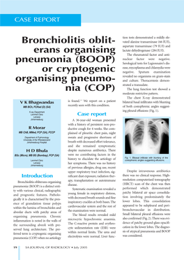 Bronchiolitis Oblit- Erans Organising Pneumonia (BOOP) Or Cryptogenic