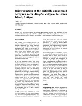 Reintroduction of the Critically Endangered Antiguan Racer Alsophis Antiguae to Green Island, Antigua