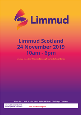 Limmud Scotland 24 November 2019 10Am - 6Pm