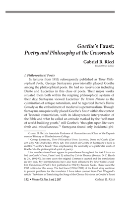 Goethe's Faust: Poetry and Philosophy at the Crossroads Hu M a N I T a S • 153 Faust’S Redemption