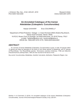 An Annotated Catalogue of the Iranian Attelabidae (Coleoptera: Curculionoidea)