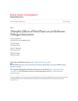 Tritrophic Effects of Host Plants on an Herbivore-Pathogen Interaction
