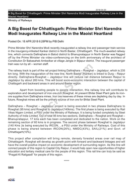 Prime Minister Shri Narendra Modi Inaugurates Railway Line in the Maoist Heartland Ministry of Railways