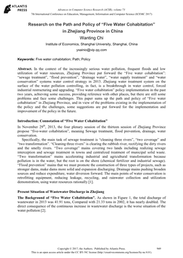 “Five Water Cohabitation” in Zhejiang Province in China Wanting Chi Institute of Economics, Shanghai University, Shanghai, China Yxainio@Vip.Qq.Com