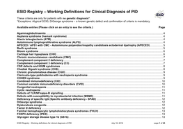 ESID Registry – Working Definitions for Clinical Diagnosis of PID