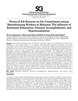 Facets of Job Burnout on Job Commitment Among Manufacturing Workers in Malaysia