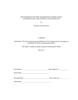 THE EMERGENCE of POST-WILDERNESS CONSERVATION: EXAMINING the CASE of KENYA's MAASAILAND by Christina Nicole Puzzolo a THESIS S