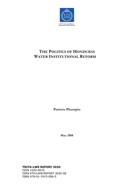 The Politics of Honduras Water Institutional Reform