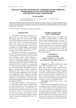 Checklist and Key to Species of Carabodes (Acari, Oribatida, Carabodidae) of the Caucasian Region, with Description of a New Species M