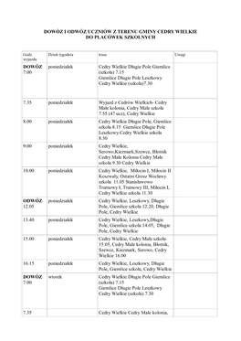 Dowóz I Odwóz Uczniów Z Terenu Gminy Cedry Wielkie Do Placówek Szkolnych