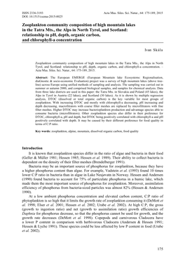 Zooplankton Community Composition of High Mountain Lakes In