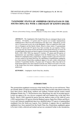 Taxonomic Status of Amphipod Crustaceans in the South China Sea with a Checklist of Known Species