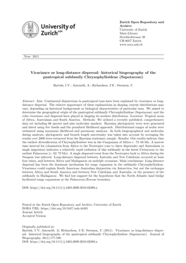 (Sapotaceae) in Tertiary Tropics: Evidence from a Phylogenetic