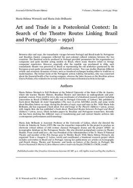 Art and Trade in a Postcolonial Context: in Search of the Theatre Routes Linking Brazil and Portugal (1850 – 1930)