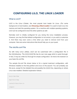 Configuring Lilo, the Linux Loader