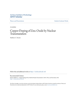 Copper Doping of Zinc Oxide by Nuclear Transmutation Matthew .C Recker